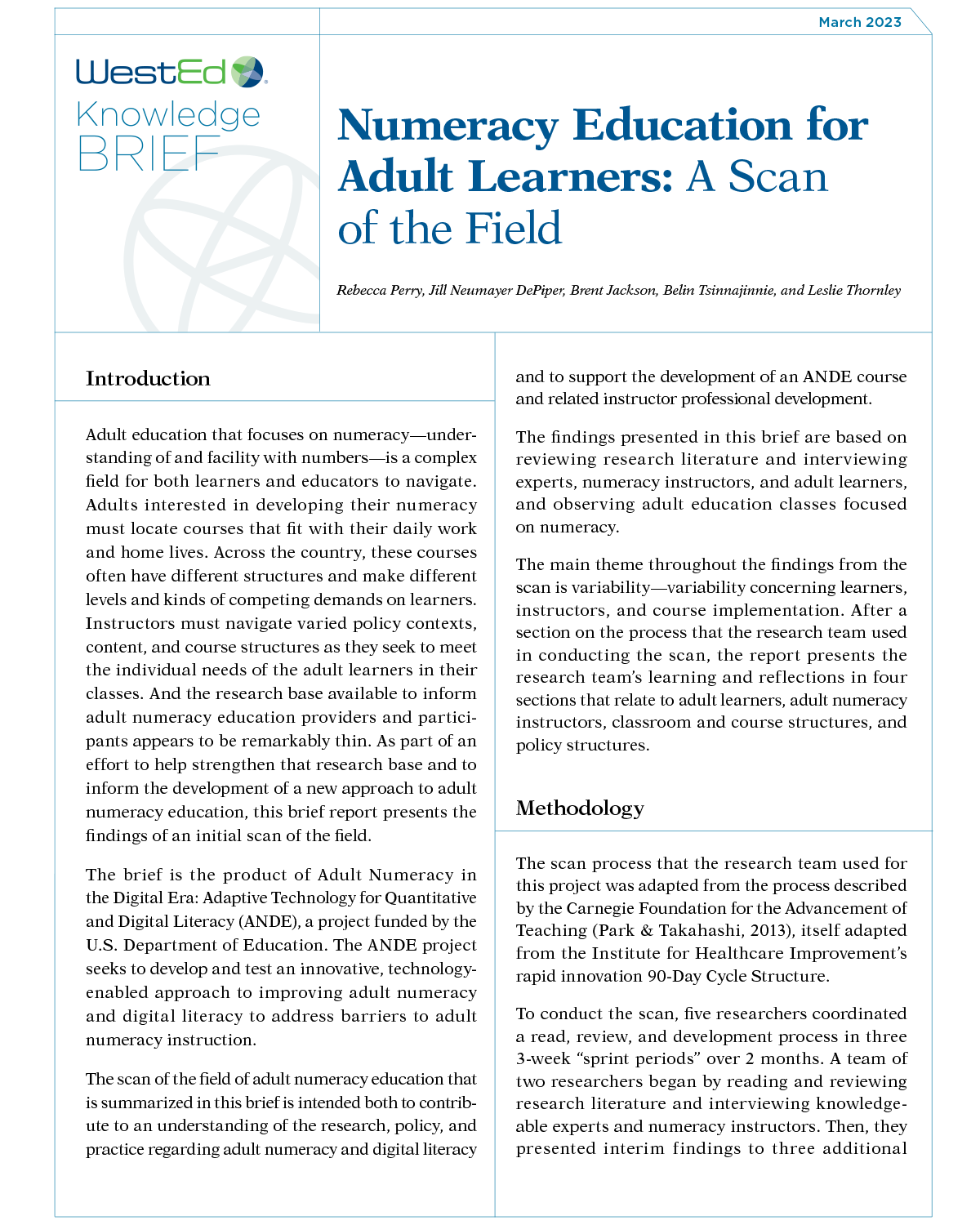 Numeracy Education for Adult Learners: A Scan of the Field