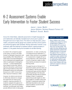Policy Perspectives: K-2 Assessement Systems Enable Early Intervention to Foster Student Success