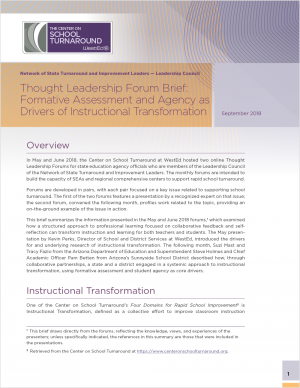 Thought Leadership Forum Brief: Formative Assessment and Agency as Drivers of Instructional Transformation